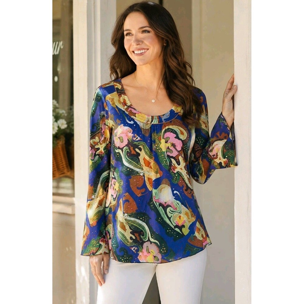 Oilily Y2K Psychedelic Floral Owl Cotton Tunic Top Women's 36 US 6 Boho
